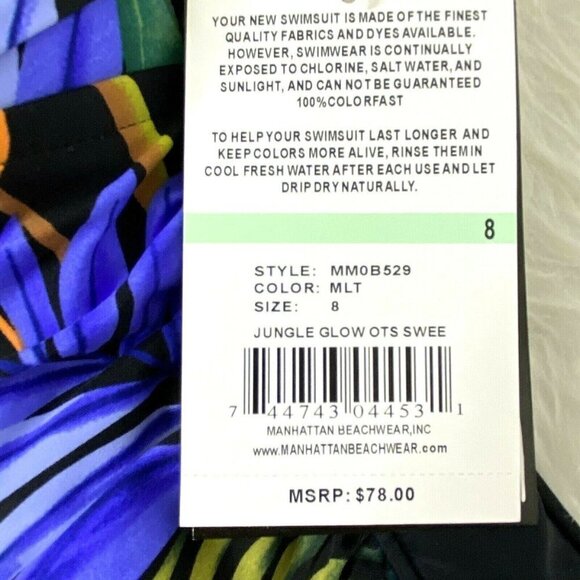 Maxine of Hollywood Women's size 8 Front Shirred One Piece Swimsuit Black Floral - Picture 8 of 12